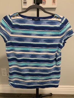 Chaps Women's Blue Striped Boatneck Top - GB036